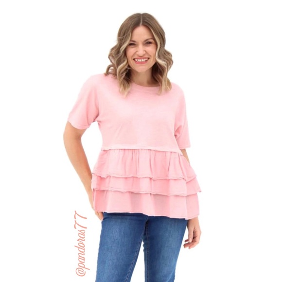 EVY’S TREE—“THE MARCIA”: THE PERFECT SLUB-KNIT 3–TIERED, RUFFLED TOP IN SALMON!! - Picture 8 of 12